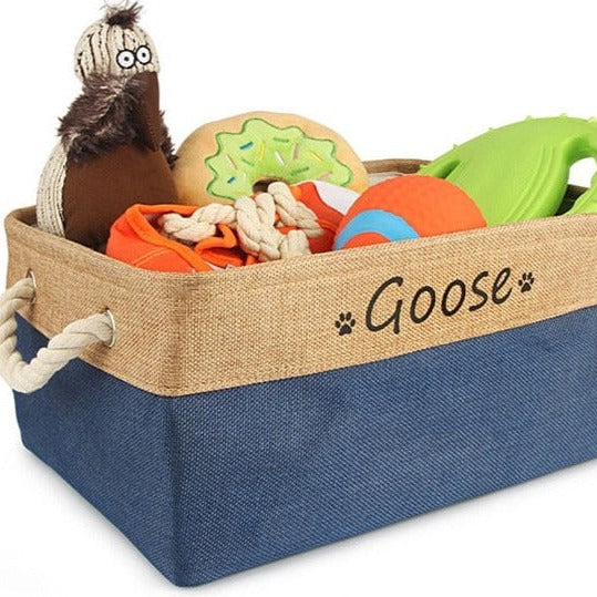 Custom Name Pet Storage Basket - Dark Blue / Small (12.2 x 8.3 x 4.7 inches) The Namely Mine thenamelymine