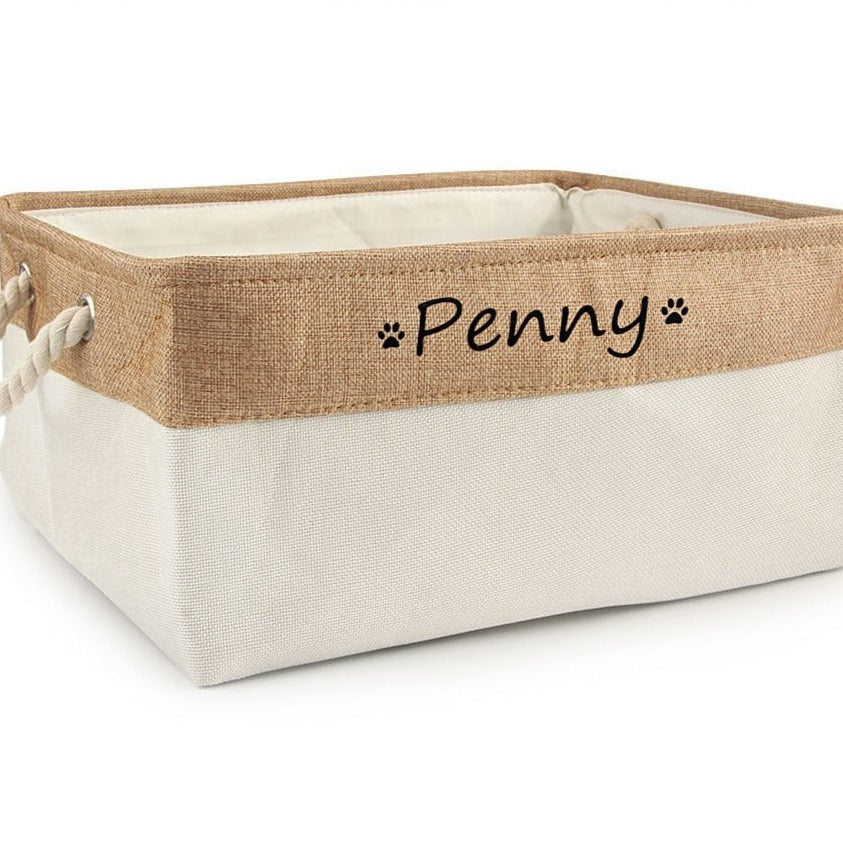 Custom Name Pet Storage Basket - Beige / Small (12.2 x 8.3 x 4.7 inches) The Namely Mine thenamelymine