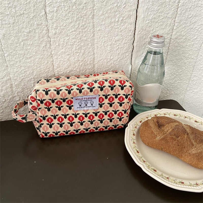 Retro Flowers Cosmetic Bag - Red Marching Tulips (6.7 x 3.9 x 2.8 inches) The Namely Mine thenamelymine