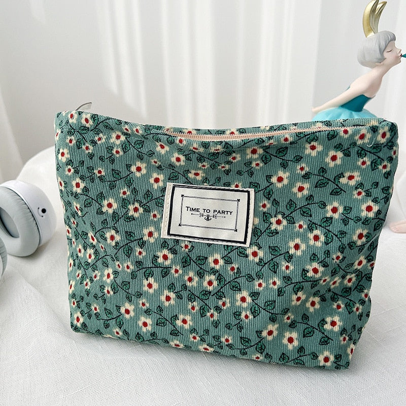 Retro Flowers Cosmetic Bag - Forget-Me-Not Blue The Namely Mine thenamelymine