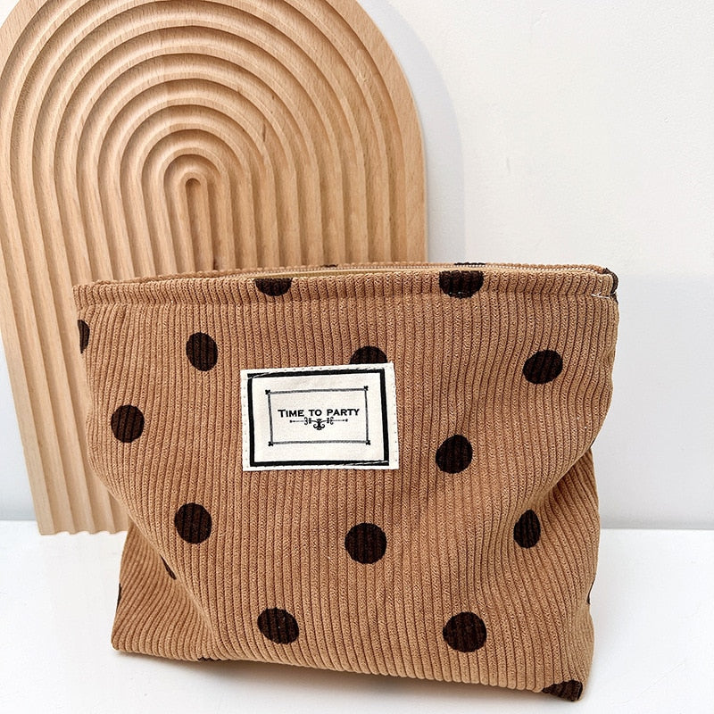 Retro Flowers Cosmetic Bag - Polka Dot Coffee Brown The Namely Mine thenamelymine