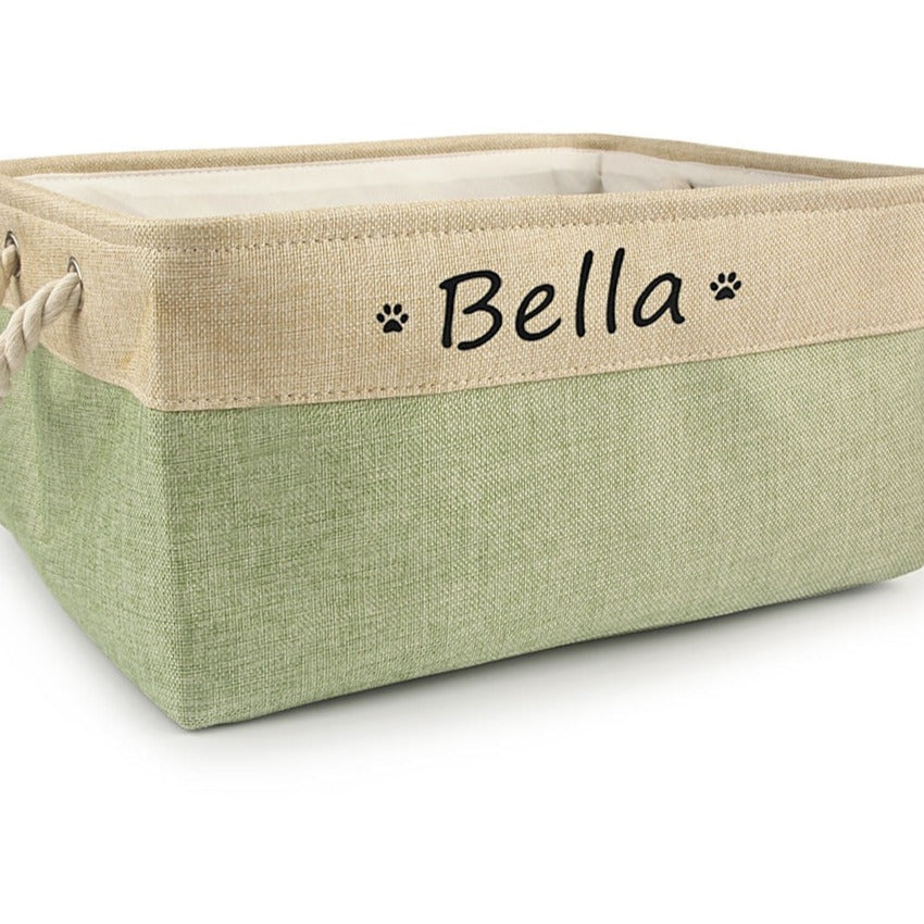 Custom Name Pet Storage Basket - Green / Small (12.2 x 8.3 x 4.7 inches) The Namely Mine thenamelymine