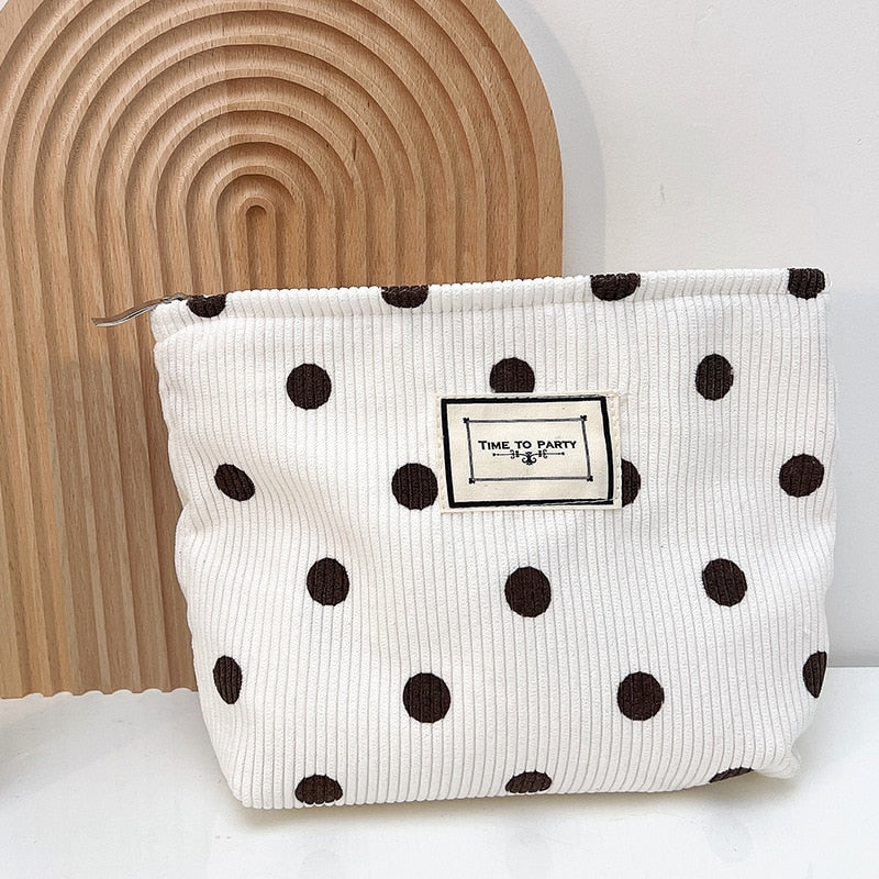 Retro Flowers Cosmetic Bag - Polka Dot White The Namely Mine thenamelymine