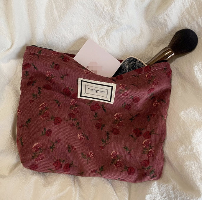 Retro Flowers Cosmetic Bag - Burgundy Rose The Namely Mine thenamelymine