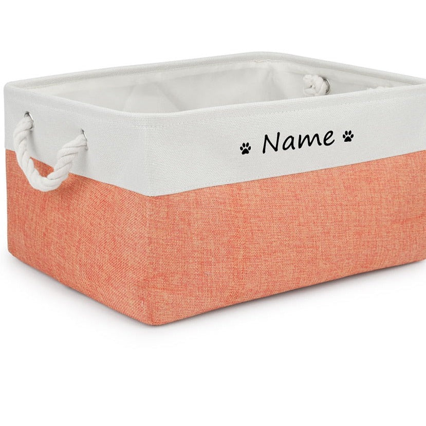 Custom Name Pet Storage Basket - Orange / Small (12.2 x 8.3 x 4.7 inches) The Namely Mine thenamelymine