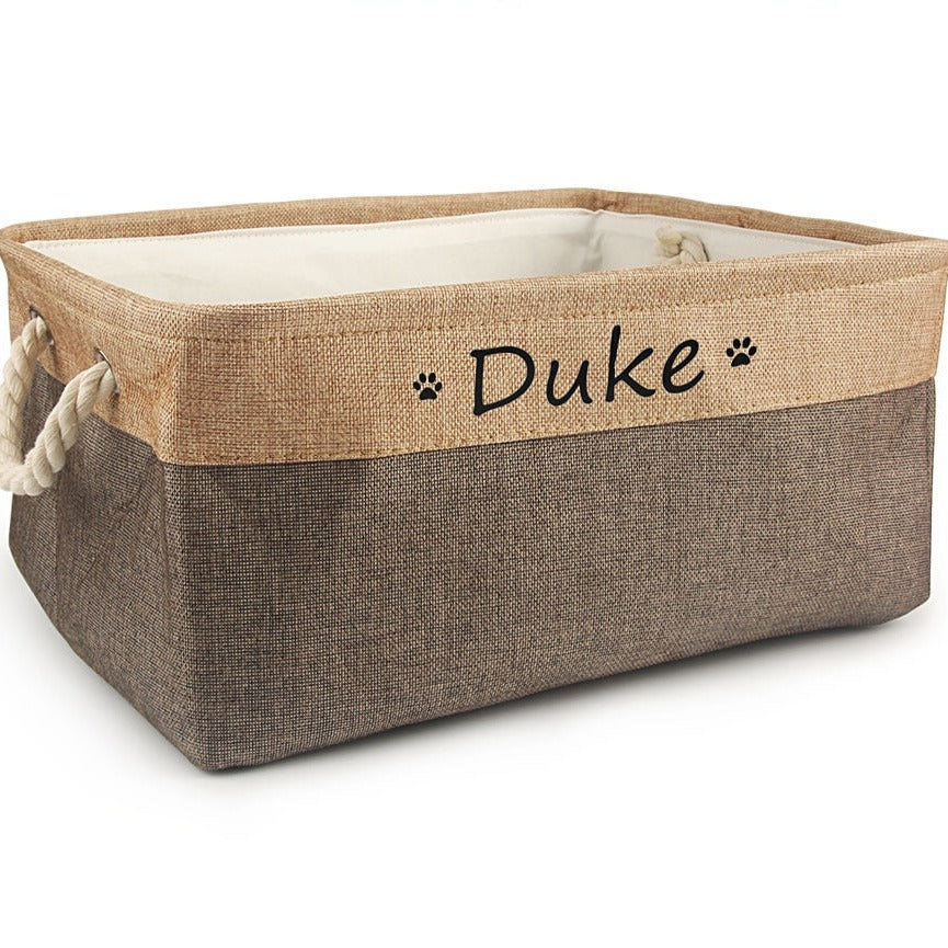 Custom Name Pet Storage Basket - Coffee / Small (12.2 x 8.3 x 4.7 inches) The Namely Mine thenamelymine