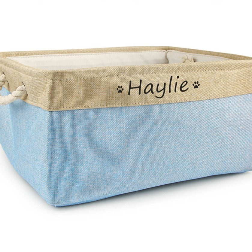 Custom Name Pet Storage Basket - Light blue / Small (12.2 x 8.3 x 4.7 inches) The Namely Mine thenamelymine