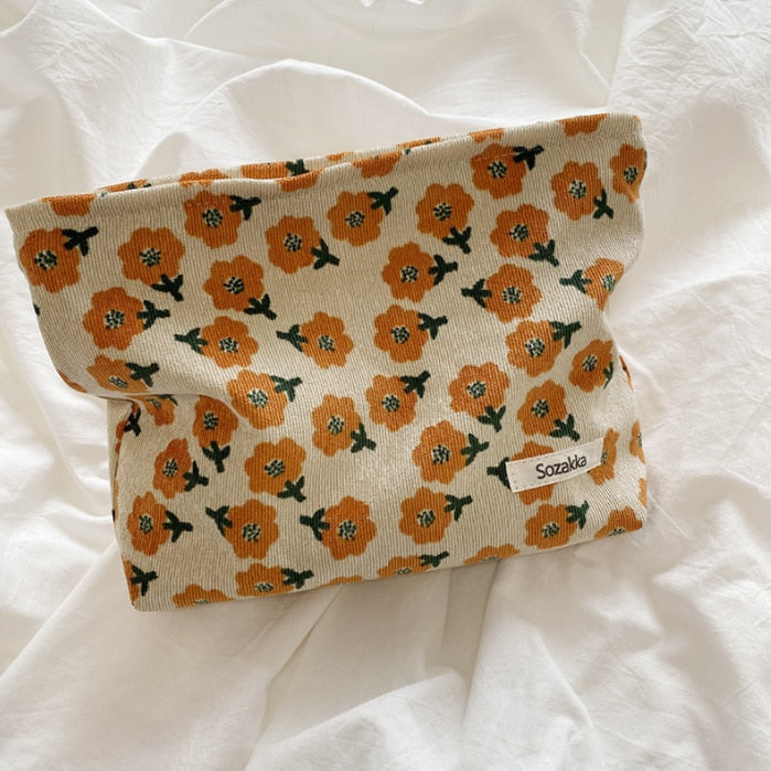 Retro Flowers Cosmetic Bag - Orange Cosmos The Namely Mine thenamelymine