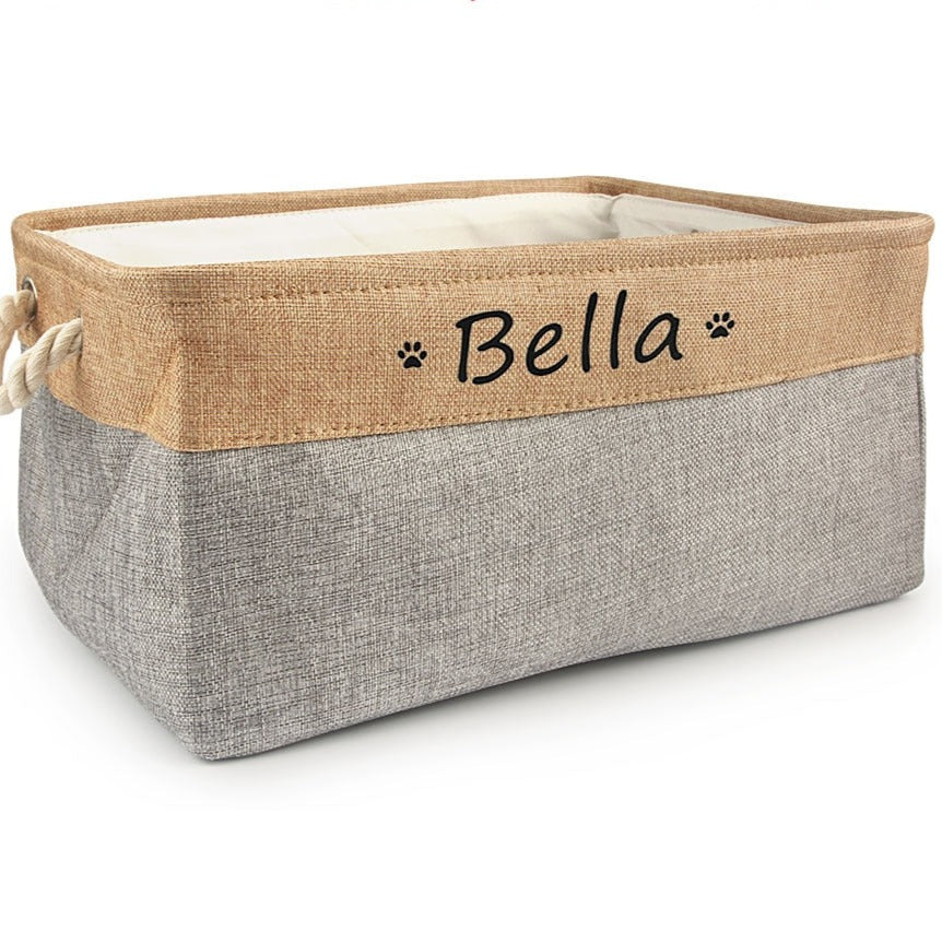 Custom Name Pet Storage Basket - Gray / Small (12.2 x 8.3 x 4.7 inches) The Namely Mine thenamelymine